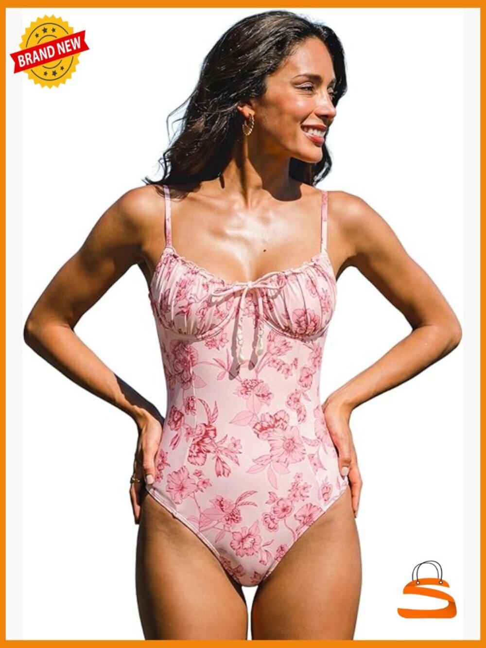 Ruffled V Neck One Piece Swimsuit Cutout Back Adjustable Straps